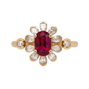 1ct Mozambique Ruby and Natural Diamonds Ring in Solid 14K Gold